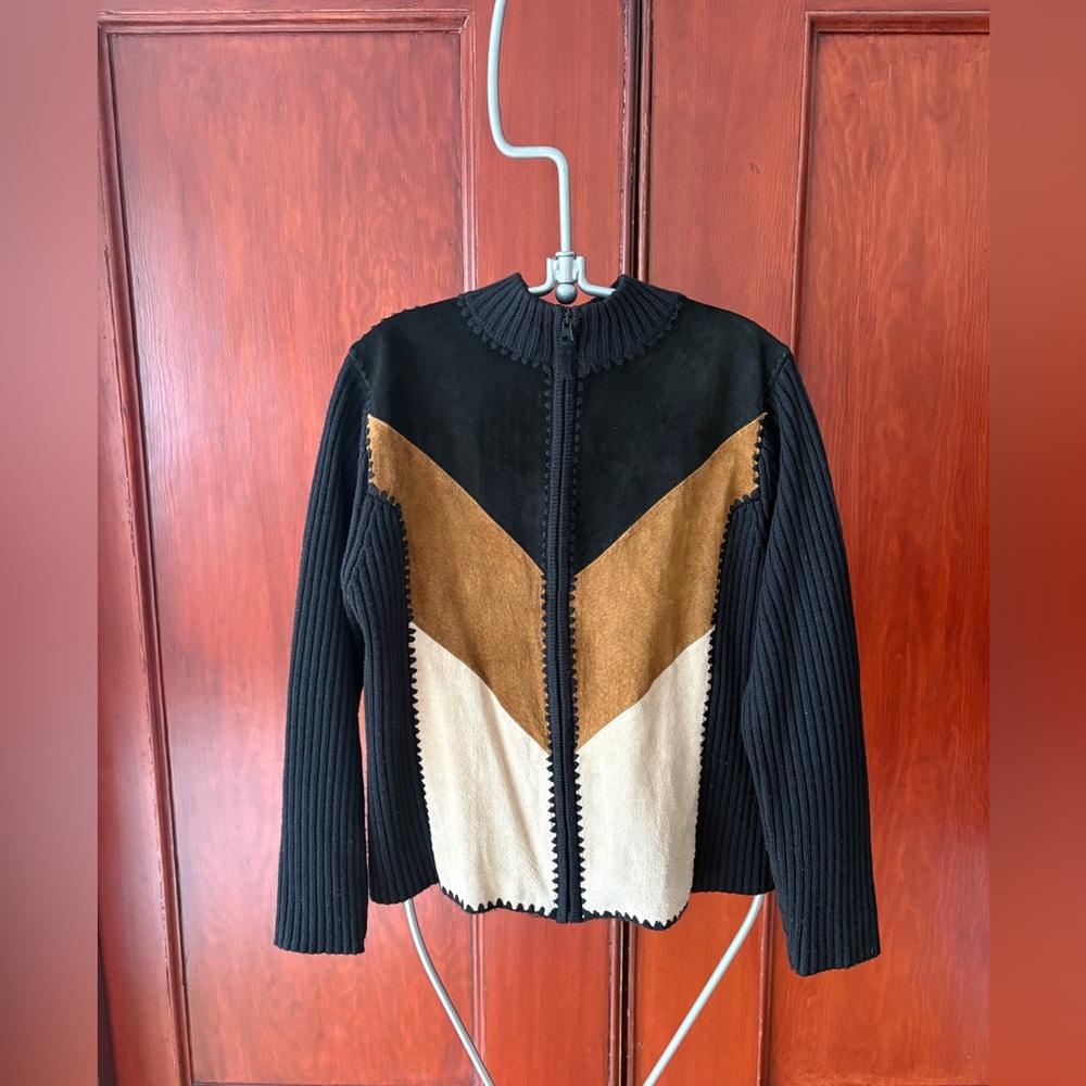 Vintage 1990s Designer Studio Originals Suede Patchwork Sweater Size Large